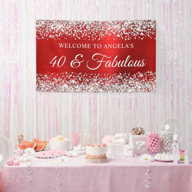 Silver Glitter Red Foil 40 & Fabulous Welcome Banner (Party)