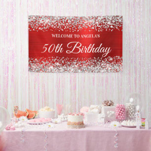 Silver Glitter Red Foil 50th Birthday Welcome Banner