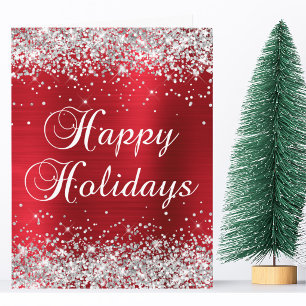 Silver Glitter Red Foil Big Happy Holidays Card