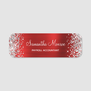 Silver Glitter Red Foil Name Title Tag