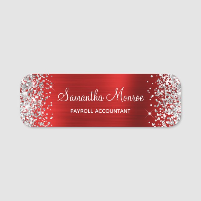 Silver Glitter Red Foil Name Title Tag (Front)