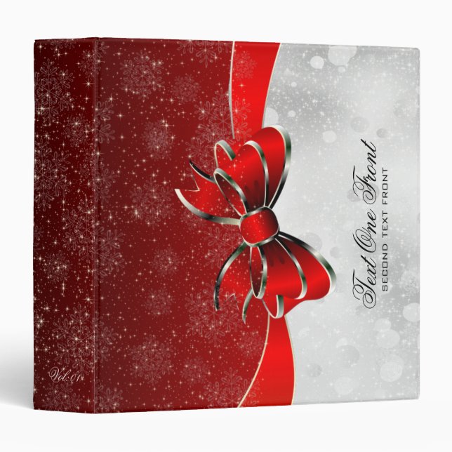 Silver Glitter & Red Sparkles And Bow Monogramed Binder (Front/Spine)
