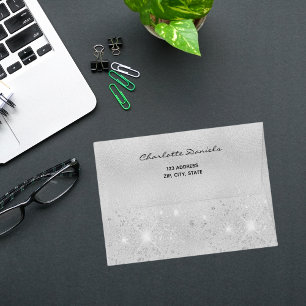 Silver glitter return address envelope
