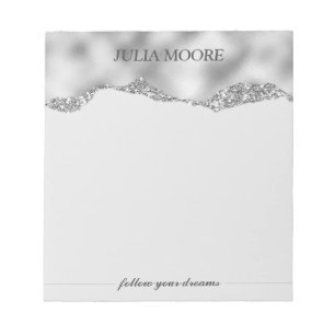 Silver Glitter Ripped Paper Personalized Notepad