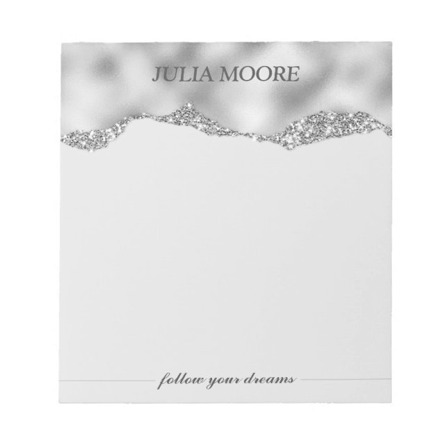 Silver Glitter Ripped Paper Personalized  Notepad (Front)