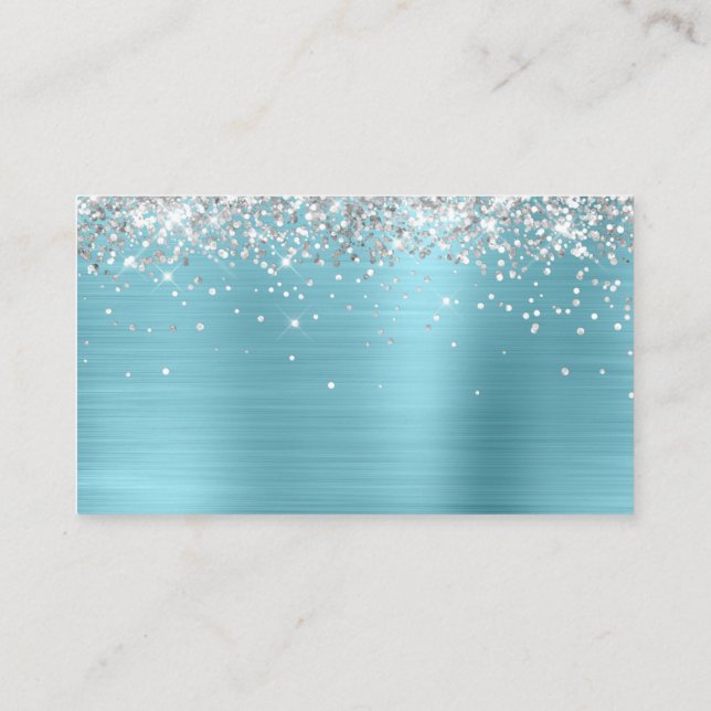 Silver Glitter Robin Egg Blue Foil Blank Place Card (Back)