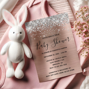 Silver Glitter Rose Gold Foil Baby Shower Invitation