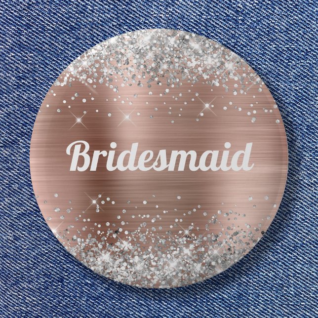 Silver Glitter Rose Gold Foil Bridesmaid 2 Inch Round Button (Silver Glitter Rose Gold Foil Bridesmaid Button)