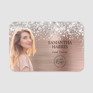 Silver Glitter Rose Gold Foil Cutout Photo Logo Name Tag