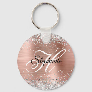 Silver Glitter Rose Gold Foil Fancy Monogram Keychain
