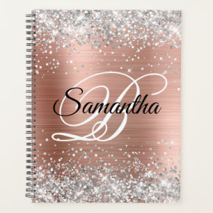 Silver Glitter Rose Gold Foil Fancy Monogram Planner