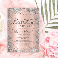 Silver Glitter Rose Gold Metallic 10th Birthday 