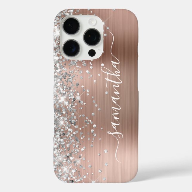 Silver Glitter Rose Gold Metallic Girly Signature Case-Mate iPhone Case (Back)
