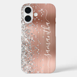Silver Glitter Rose Gold Metallic Girly Signature iPhone 16 Case