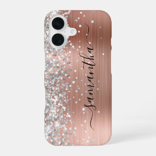 Silver Glitter Rose Gold Metallic Girly Signature iPhone 16 Case