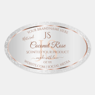 Silver Glitter Rose Gold Product Labels Initials