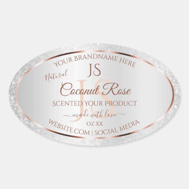 Silver Glitter Rose Gold Product Labels Initials (Front)