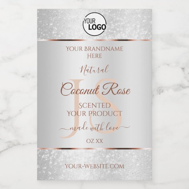 Silver Glitter Rose Gold Product Labels with Logo (Single Label)