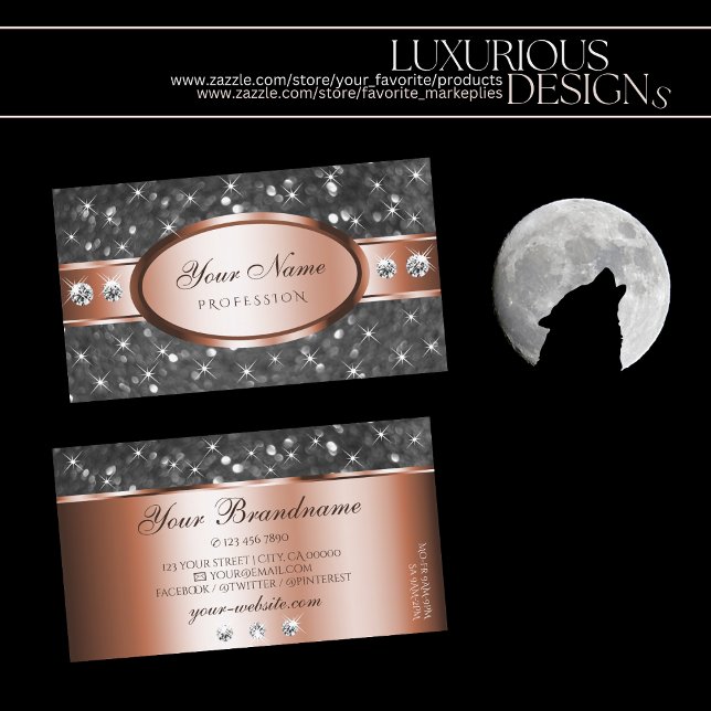 Silver Glitter Rose Gold Sparkle Diamonds Glittery Business Card (Creator Uploaded)