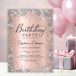 Silver Glitter Rose Gold Sweet 16  Birthday  Invitation<br><div class="desc">Make your celebration unforgettable with this Stylish Silver Glitter and Rose Gold 16th Birthday Invitation. Featuring a shimmering silver glitter frame and a luxurious faux rose gold metallic foil background, this design is enhanced with chic handwritten calligraphy. Perfect for any milestone, from for 13th, 18th, 21st, 30th, 40th, 50th, 60th,...</div>