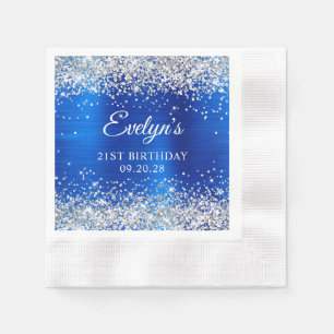 Silver Glitter Royal Blue Foil 21st Birthday Napkin