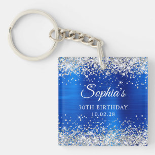 Silver Glitter Royal Blue Foil 21st Birthday Photo Keychain