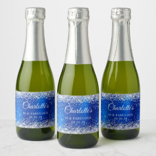 Silver Glitter Royal Blue Foil 40 & Fabulous Sparkling Wine Label