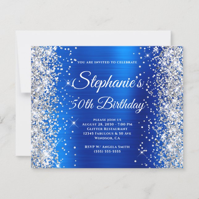 Silver Glitter Royal Blue Foil 50th Birthday (Front)