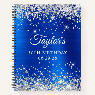 Silver Glitter Royal Blue Foil 50th Birthday Guest Notebook