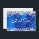 Silver Glitter Royal Blue Foil 50th Birthday Thank You Card<br><div class="desc">Create your own elegant calligraphy thank you small flat cards for your 50th birthday celebration. You can customize the fancy script and bold font color, size and style on the front. Faux sparkly silver grey glitter against a glamorous faux cobalt or royal blue brushed metallic foil background. All the shiny,...</div>