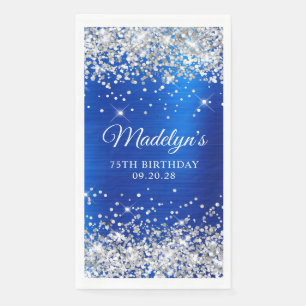 Silver Glitter Royal Blue Foil 75th Birthday Napkin