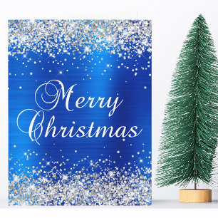 Silver Glitter Royal Blue Foil Big Merry Christmas Card