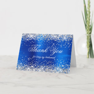 Silver Glitter Royal Blue Foil Bridesmaid Thank You Card