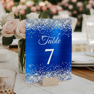 Silver Glitter Royal Blue Foil Elegant Calligraphy Table Number