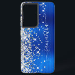 Silver Glitter Royal Blue Foil Girly Signature Samsung Galaxy Case<br><div class="desc">Girly faux sparkling silver glitter highlights on the left edge paired with a royal blue brushed metal foil digital art design. The contemporary girly signature features an elegant white calligraphy font with decorative tails in a vertical format. Customize the font styles or move the sparkle graphics to create your own...</div>