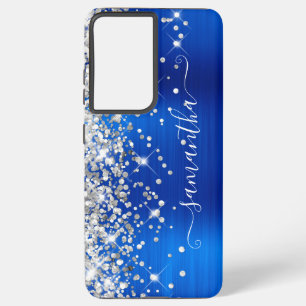 Silver Glitter Royal Blue Foil Girly Signature Samsung Galaxy Case