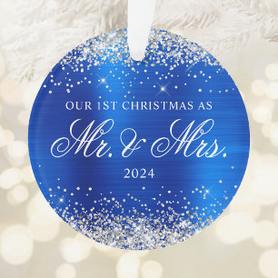Silver Glitter Royal Blue Foil Our 1st Christmas Ornament