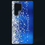 Silver Glitter Royal Blue Girly Signature Samsung Galaxy Case<br><div class="desc">Girly faux sparkly silvery glitter highlights on the left edge, over a faux bright jewel tone royal blue ombre brushed metal foil. The modern girly signature features an elegant white calligraphy font with decorative tails in a vertical format. Customize the font styles or move the sparkle graphics to create your...</div>