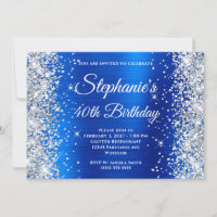Silver Glitter Royal Blue Monogram 40th Birthday