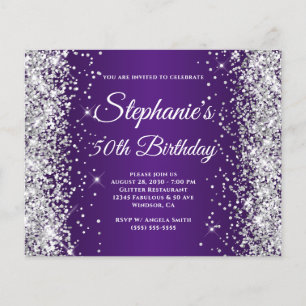 Silver Glitter Royal Purple Ombre 50th Birthday Flyer