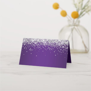 Silver Glitter Royal Purple Ombre Place Card
