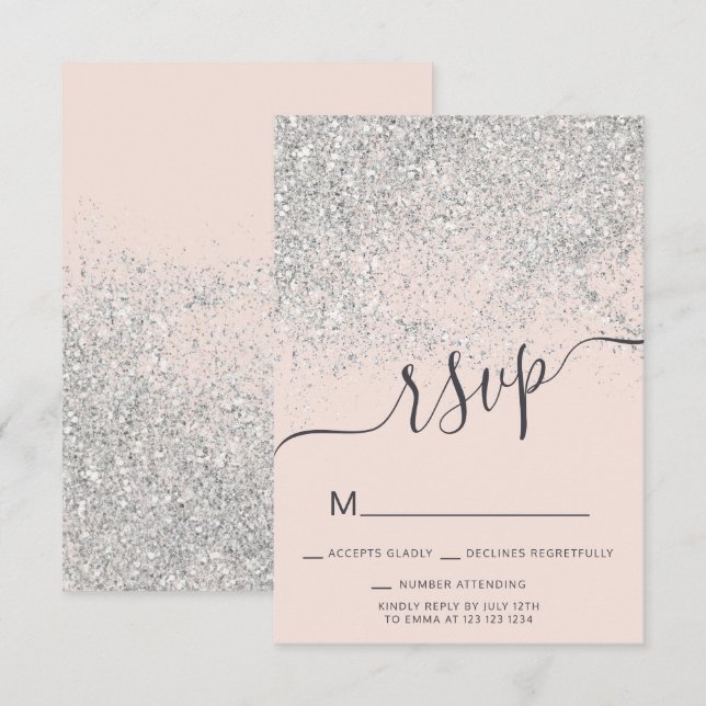 silver glitter RSVP blush pink Sweet 16 Invitation (Front/Back)
