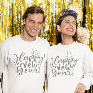 Silver Glitter Script Happy New Year Sweatshirt