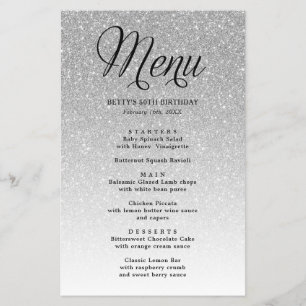 Silver Glitter Script Heading Party Menu