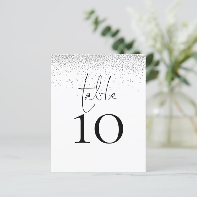 Silver Glitter Script Wedding Table Number (Standing Front)