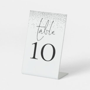 Silver Glitter Script Wedding Table Number  Pedestal Sign