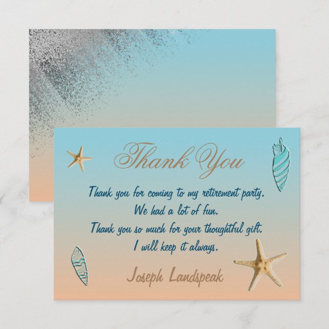 Silver Glitter Seashell Starfish Retirement Thanks Card (Front/Back)