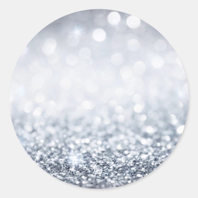 Silver Glitter Shimmer Custom Classic Round Sticker (Front)