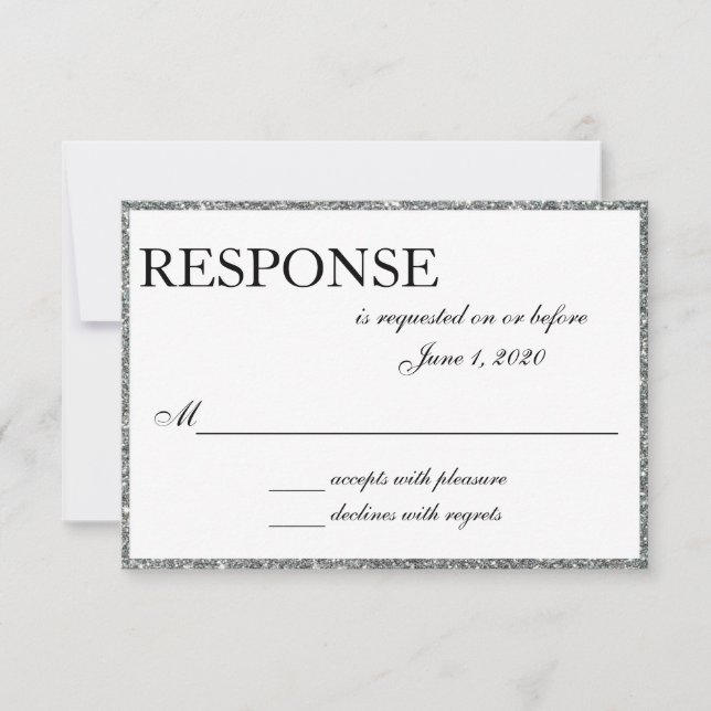 Silver Glitter Shine Wedding Response Cards (Front)