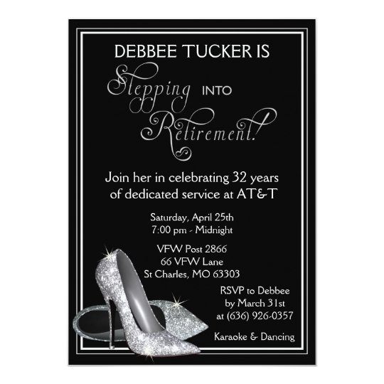 Silver Glitter Shoes Retirement Party Card